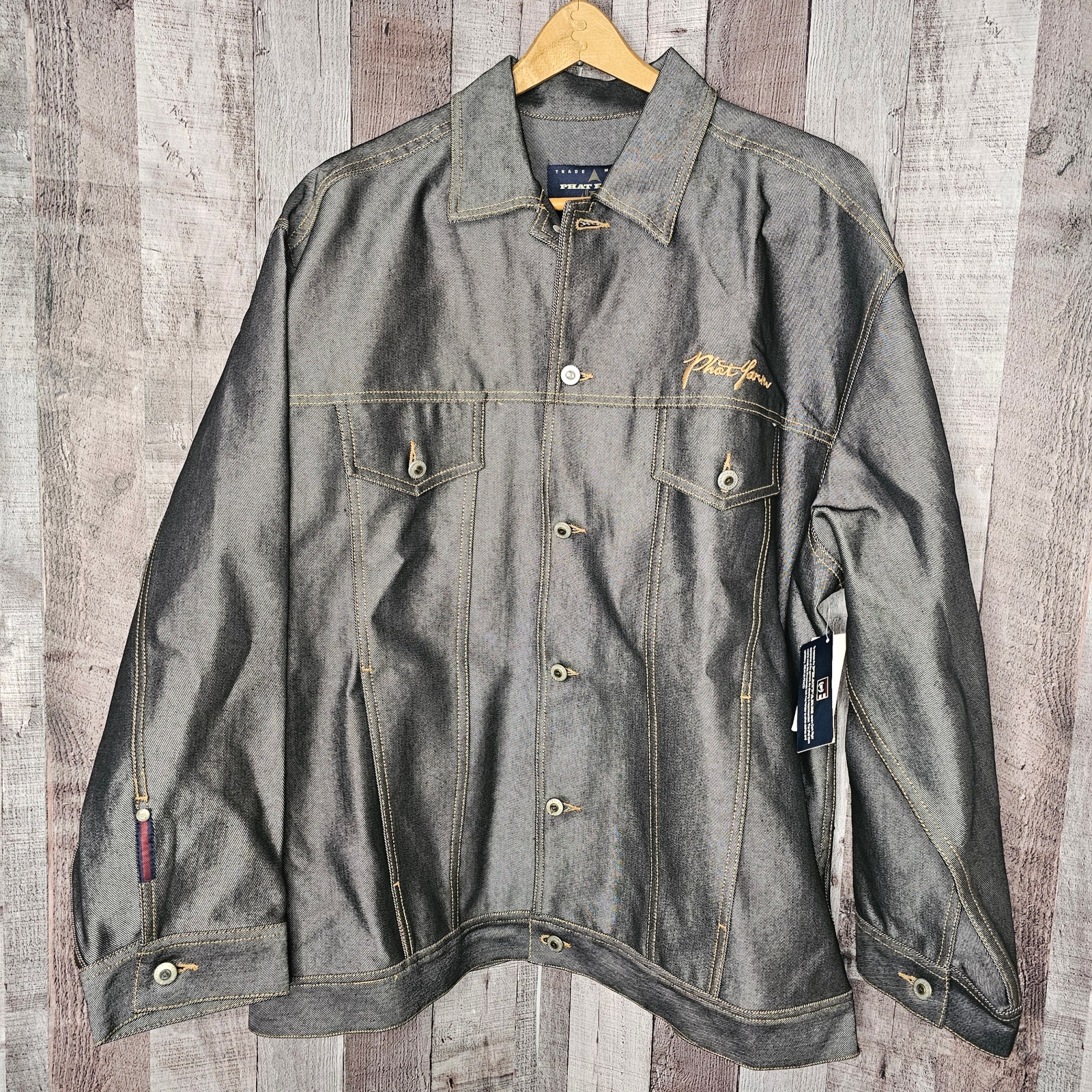 Phat Farm Silver Luster Denim Trucker Jacket Coat Men's Xxl New Wi Tags Vintage